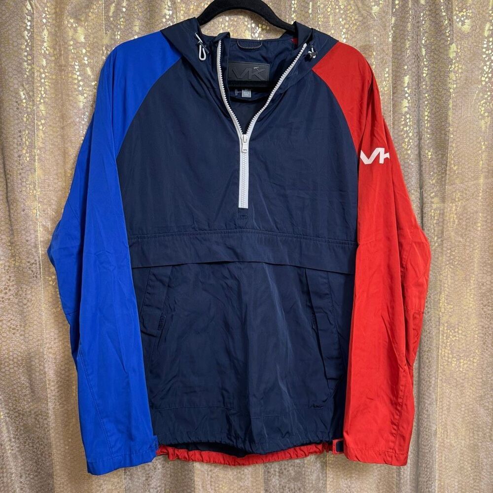 Michael Kors Men's Color Block Blue Red Logo Windbreaker Light Jacket Medium